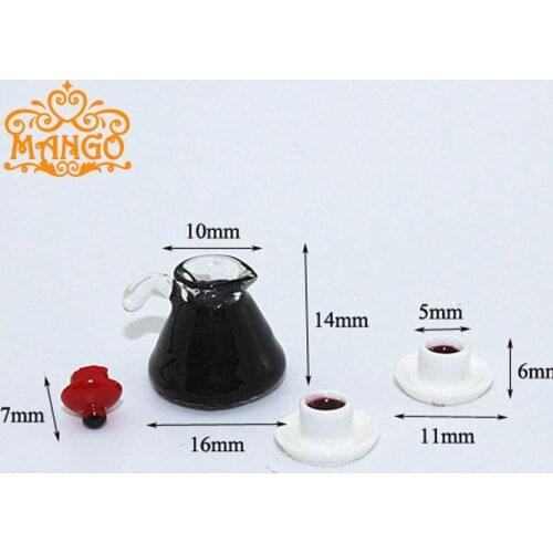 Free Shipping 1:12 Dollhouse Miniature Coffee Pot and Cups Set Miniature Play Food Doll House Accessories Fit Re-ment Toy