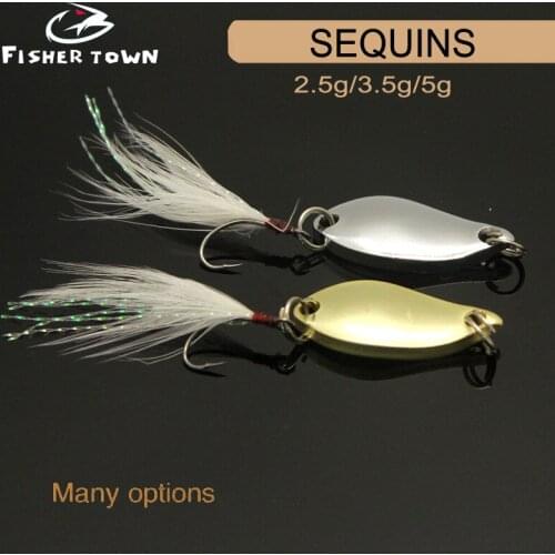 1PCS Metal 2.5/3.5/5g Gold Sliver Sequins with Feather Fishing Lures Spoon Lure Hard Baits Bass Pike Fishing Tackle