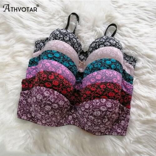 ATHVOTAR Comfortable Plus Size Bra Sexy Push Up Bras Rose Lace Gather Bra D Cup Bralette Underwire Brassiere Women Underwear