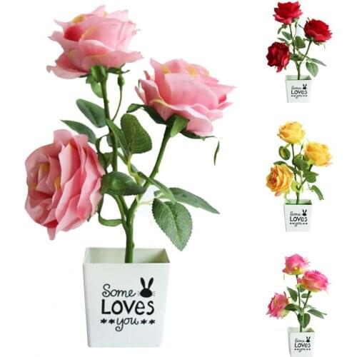 1 Set Artificial Potted Plant No Odor DIY Plastic Ornamental Simulation Rose Flower for Indoor Home Party Decoration