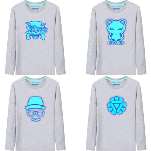Boys Cartoon Luminous Print Clothes Girls Funny T-shirts Children Clothing Baby Tops Tees Casual Cotton Long Sleeve Kids T-shirt