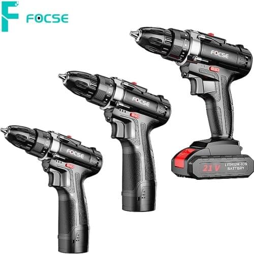 12V 16.8V 21V Cordless Drill Electric Screwdriver 25 Torque Power Tools 3 Functions Impact Lithium Battery Hand Drill Focse