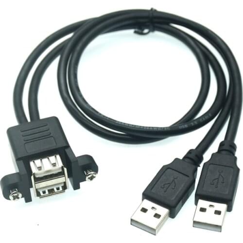 Dual Port USB 2.0 A Male To Female M/F Extension Screw Lock Panel Mount Cable 50cm 30cm