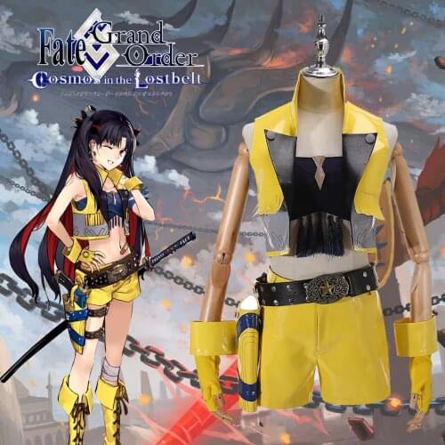 Game Fate/Grand Order FGO Space Ishtar Yellow Faux Leather Uniform 1.0 Battle Suit Cosplay Costume Halloween Carnival Free Ship