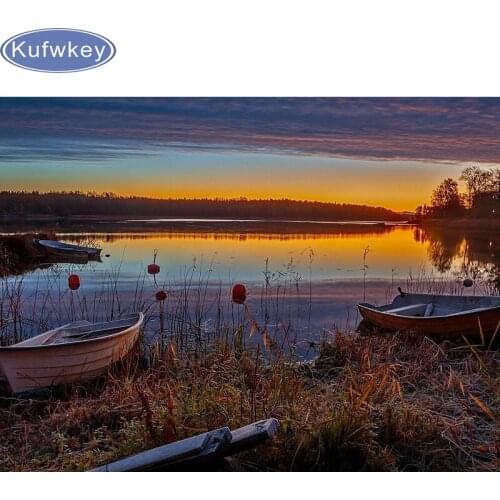Full Drill Square 5D DIY Diamond Painting "Boats on the lake"Diamond Embroidery scenery Picture Of Rhinestone Decor Home Gift