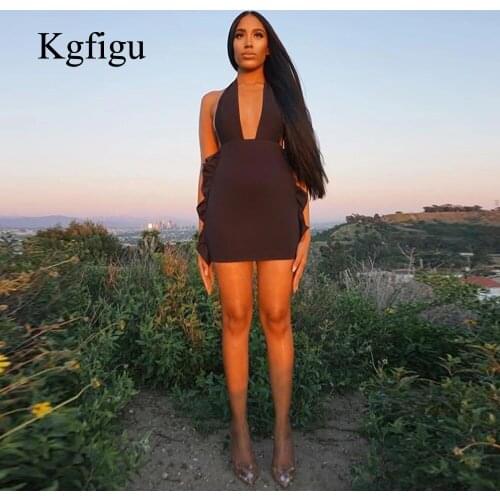 KGFIGU 2021 New Arrival Sleeveless Halter Backless Sexy Club And Birthday Party Travel Women Soft Material Dress