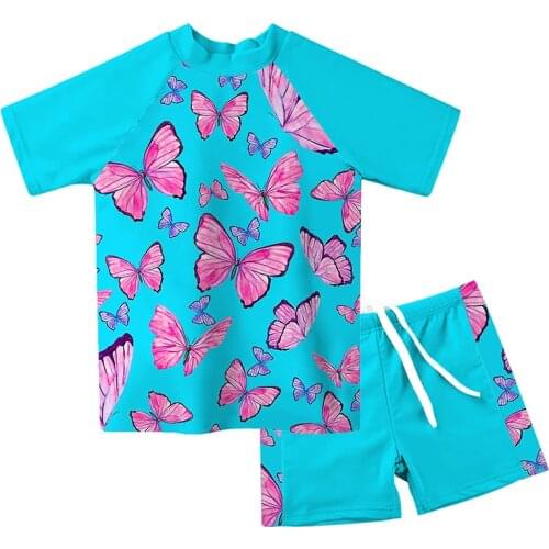 1-8 Years Girls Two Pieces Swimsuit for Children Kids Short Sleeve Summer Swimwear Baby Beachwear 5 Models Child Bathing Suit