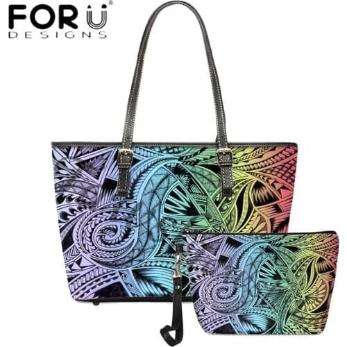 FORUDESIGNS Hot Style 2pcs Women Handbags Set Polynesian Tribe Pattern Luxury Design Lady Shopper Beach Shoulder Bag Girls Sac