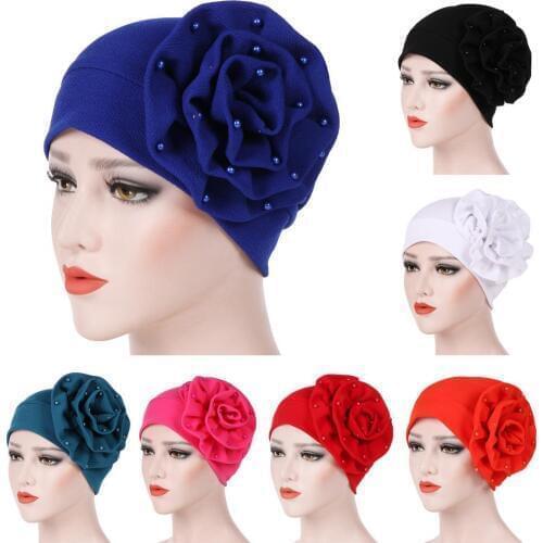 Fashion Women Muslim Turban Scarf Hat Islamic Head Wrap Cover Hair Loss Cancer Chemo Cap India Beanie Bonnet Hat Beads Headwear