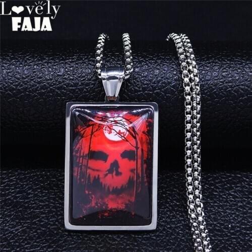 2021 Scarlet Forest Skeleton Stainless Steel Glass Chain Necklaces for Men Silver Color Geometry Jewelry collier homme N5176S03