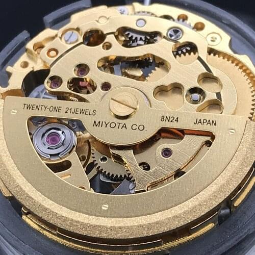 New Original Japan Miyota Golden 8N24 Skeleton Movement 21 Jewels Automatic Winding Watch Replacements