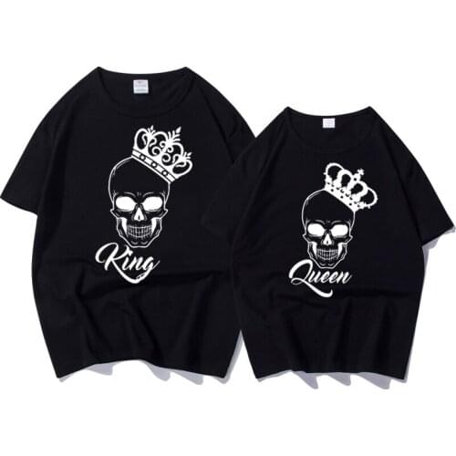 Tee Summer Tops Short Sleeve Couple Clothes Skull Women T Shirt King and Queen Unisex T-shirt Set Gift Tops Plus Size
