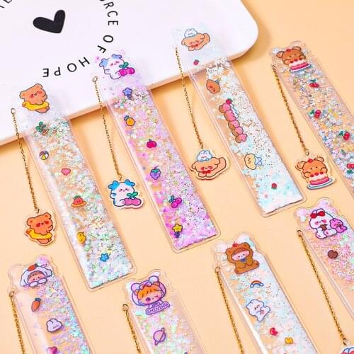 Creative Cartoon Bookmark Drawing Ruler Cute Girl Cherry Flower Quicksand Plastic Ruler Measuring Straight Ruler Gift Stationery
