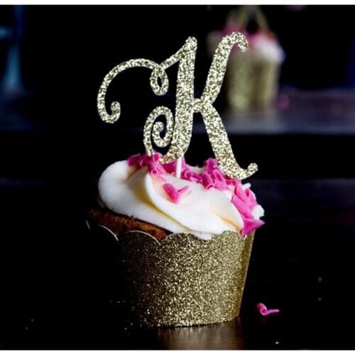Custom Initial Cupcake Toppers Baby Shower cake Toppers Wedding paty Decoration Letter Party Picks Gold Birthday Party Ideas