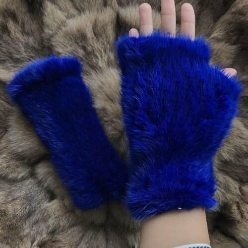 Magicfur-Real Mink Fur Fingerless Gloves Blue Mittens Warm Gloves Mittens Real Fur Womens Glove