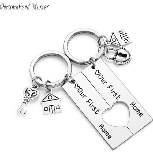 Personalized Master Customized Keychains Stainless Steel Matching Heart Puzzle Engraved "Our First Home" Family Gift Keyring