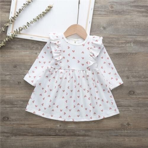 Love printed Infant Newborn Baby Girls Dress Long Sleeve Ruffles Party Holiday Dress For Baby Girl Spring Baby Girl Clothing