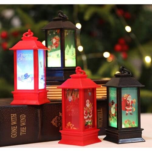 Christmas Lanterns Lights Christmas Snowman Santa Claus LED Night Light Retro Portable Lanterns Xmas Party Decoration Props