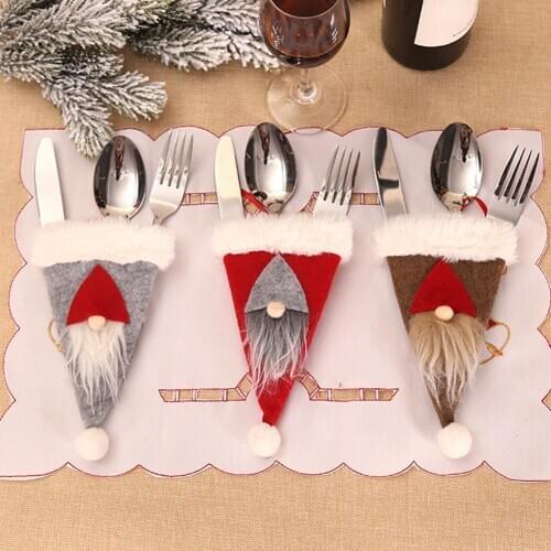 Christmas decor Christmas Hat Faux Fur Cutlery Storage Bag Knife Fork Pouch Dinner Table Decor christmas gift новогодний декор