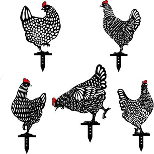 Garden Yard Art Decor Outdoor Backyard Lawn Lifelike Hen Stakes Hen Ornaments Garden Silhouette Stakes Chicken Statue Sculpture