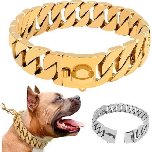 Super Strong Dog Chain Collar Pet Slip Choke Collar Silver Gold Stainless Steel Chian for Medium Large Dogs Pitbull Bulldog