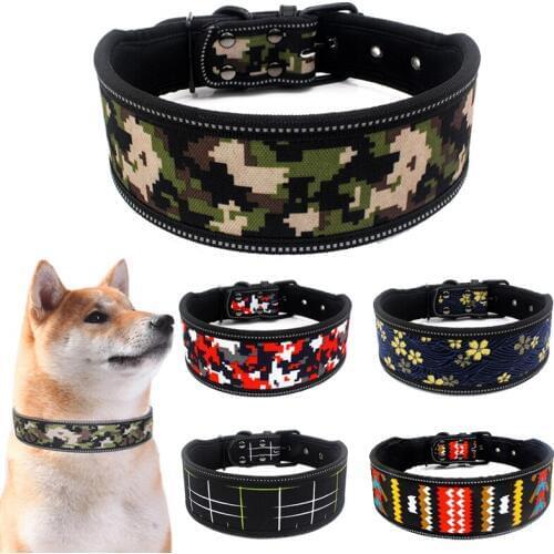 10 Colors Reflective Puppy Big Dog Collar with Buckle Adjustable Pet Collar for Small Medium Large Dogs Pitbull Leash Dog Chain