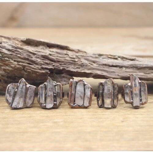 Three White Quartz Point Soldered Antique Copper Rings Crystal Stick Adjustable Ring Fashion Women Jewelry Dropshipping,QC4133