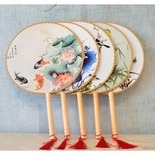 Vintage Dancing Fan Chinese Traditional Round Palace Hand Fan Stage Perform Props Home Decoration