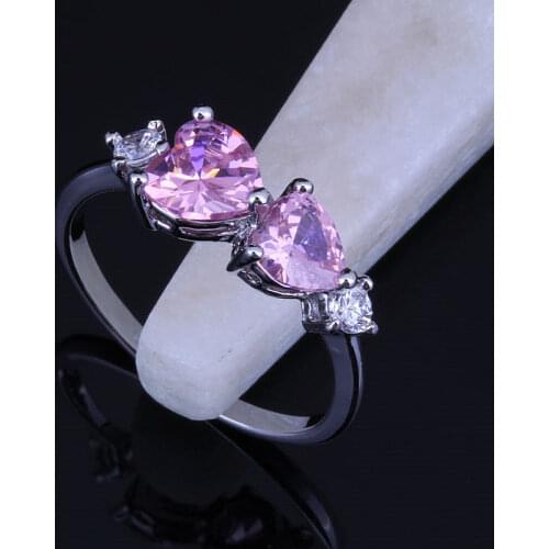 Love Monologue Cute Pink Crystal Crystal Heart Rings Silver Color Rings for Women Wedding Jewelry J0196