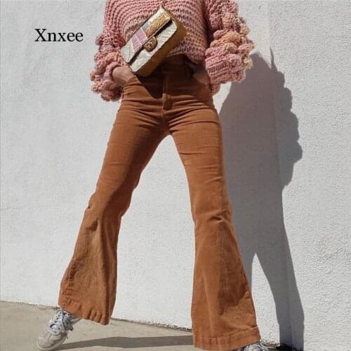 Y2K Corduroy Women Flared Pants 90S Streetwear High Waist E Girl Fashion Aesthetic Straight Cargo Trousers Female Bottoms Ins
