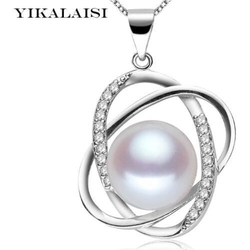 YIKALAISI 2017 100% natural 9-10mm pearl pendant choker necklace 925 sterling silver jewelry for women for girls big pearl