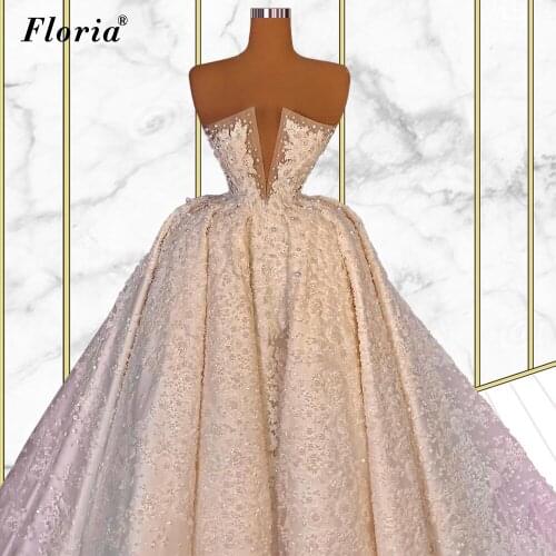 Pearls Flowers Wedding Dresses 2021 Special Gorgeous Wedding Gowns Country Garden Wedding Party Dresses Vestido De Noiva