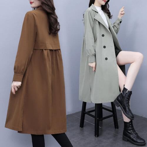 Korean Double Breasted Coat Plus Size Womens Temperament Long Sleeve Jacket 2021 New Autumn Fashion Slim Windbreaker Tide M387
