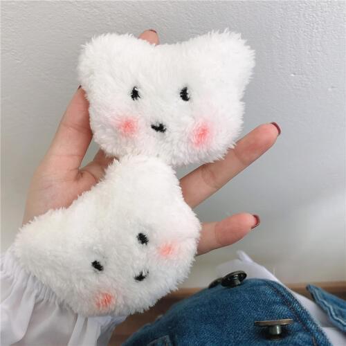 HUANZHI 2020 Korean Lovely White Plush Bear Blush Brooches for Women Couple Daily Party Round Brooch Adorable Coat Accessories