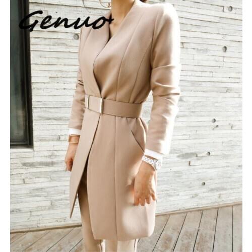 Genuo New 2019 Business Ladies women two piece outfits Formal OL style Elegant Skinny Long Blazer Pants Two Pieces Sets