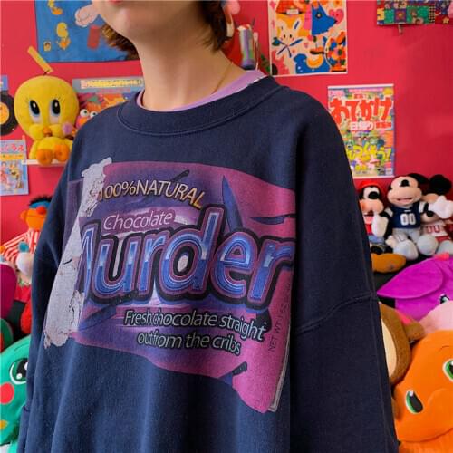 Navy Vintage Brand Letters Printed Sweatshirt Women Oversized Teens Girls Harajuku Casual Warm Winter Tops Clothes New Pullovers