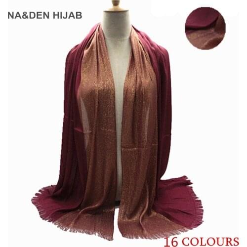 Hot sale gold thread solid fringed scarf women shimmer plain wraps shawl cosy viscose musilm hijabs 10pcs/lot fast shipping