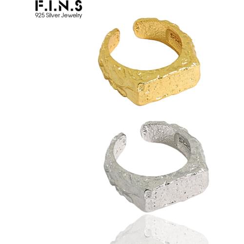 F.I.N.S KoreaFashion Woman NEW Design Irregular S925 Sterling Silver Ring Uneven Surface Textured Open Finger Ring Silver 925