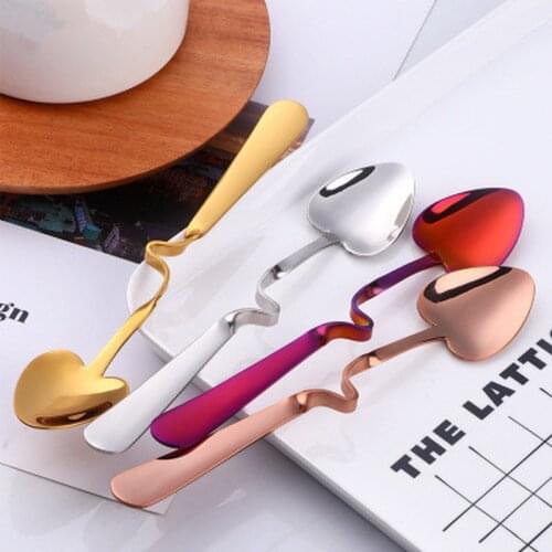 1PCS Coffee Spoon Honey Shape Creative Tea/Coffee Cup Hanging Spoons Set 304 Stainless Steel Rose Gold Heart Teaspoon Tableware