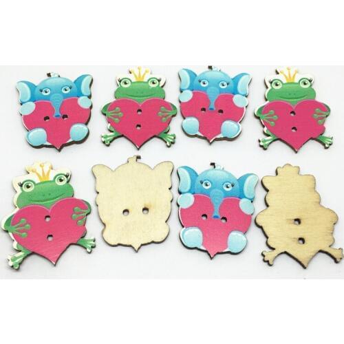 1000pcs Large Wood Cartoon Buttons Scrapbooking Frog Elephant Mixed Heart Pattern Sewing Cardmaking Embellishments 35mm