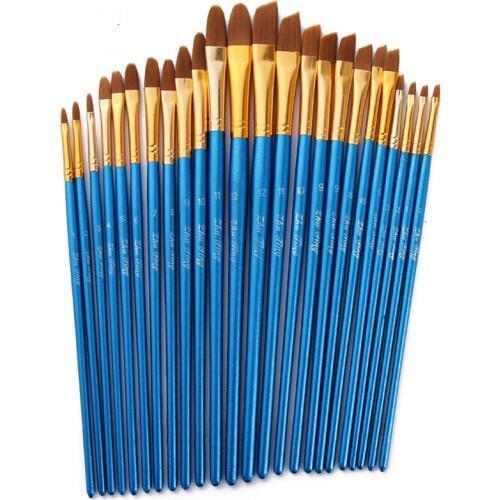 12Pcs Nylon Hair Wooden Handle Watercolor Paint Brush Pen Set for Learning Oil Acrylic Painting Art Paint Brushes Supplies