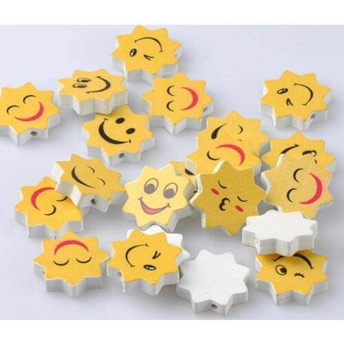 20pcs Smile Sun Pattern Wooden Spacer Beads For Jewelry making 20mm MT2007X