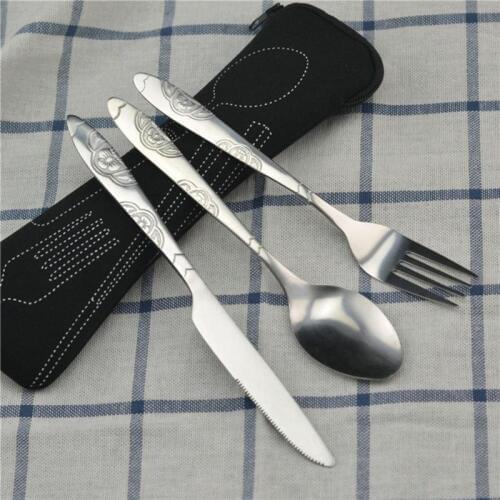 3/8Pcs/Set Stainless Steel Fork Spoon Cutlery Set Steak Knife Fork Spoon Portable Camping Bag Picnic Outdoor Tableware with bag