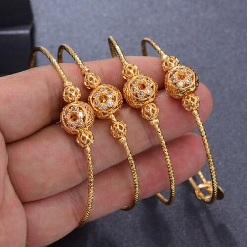 4pcs Ethiopian Pattern Gold color Bead Bangles For Women Wedding Bracelet Arab Bangle Bracelet Best Gifts