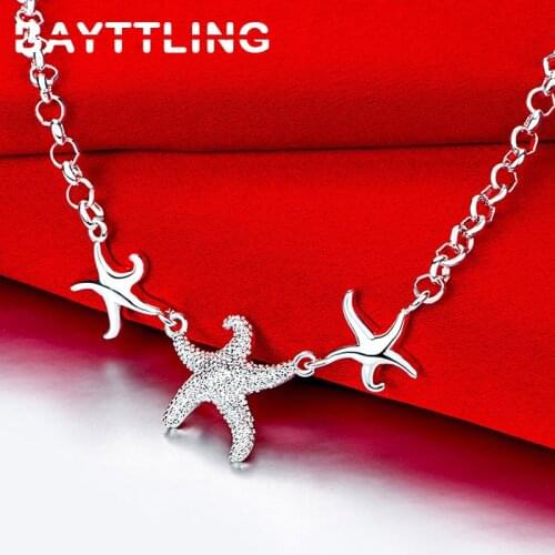 BAYTTLING 925 Sterling Silver 18 Inch Link Chain Frosted Starfish Pendant Necklace For Woman Luxury Glamour Party Gift Jewelry