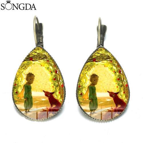 Brand Cute Little Prince Earrings Le Petit Prince Fairy Tale Cartoon Collection Glass Photo Cabochon Water Drop Earrings