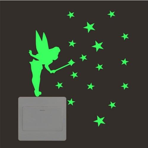 Children Luminous PVC Switch Sticker Cartoon Glowing In The Dark Wall Sticker Home Room Decor Cat Dog Fairy Star Sticker Toys