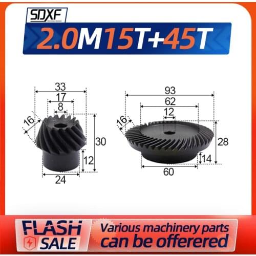 Two pieces, spiral bevel gear 2M15T+45T, precision spiral bevel gear, need to be processed and fixed by yourself