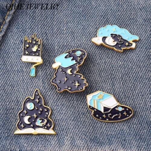 Galaxy Enamel Pin Space Painting Brooches Moon Star Planet Metal Badges Backpack Cap Accessories Gift for Artist Space Lover