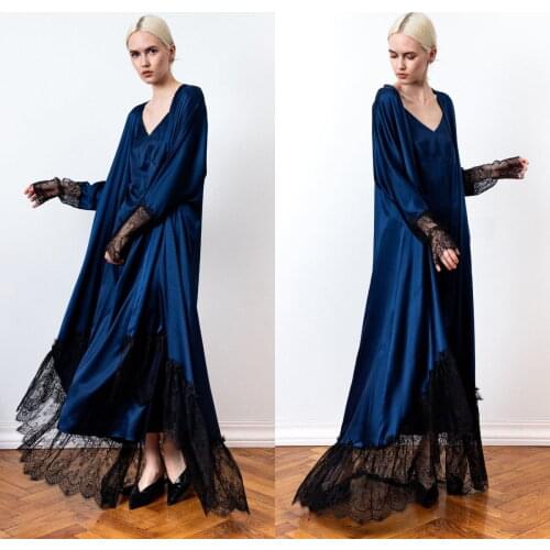 Two Pieces Women Dressing Gown Lace Silk Wedding Party Pajamas Women Bathrobes Bride Boudoir Sleepwear Nightgowns